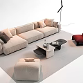 Modern Beige Sofa And Dark Coffee Table Set With Ottoman Accent Chair And Area Rug