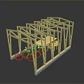 Wooden Building Frame Model Interior With Bicycles And Detailed Structure