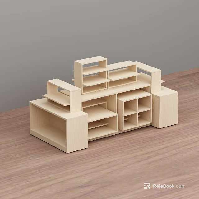 Supermarket Department Store Wooden Multi layer Display Shelves With Storage Compartments 3d model 