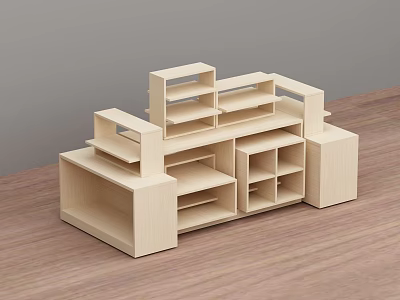Supermarket Department Store Wooden Multi layer Display Shelves With Storage Compartments 3d model