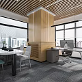 Modern Open Office Space With Workstations Large Windows And Glass Door 3d model
