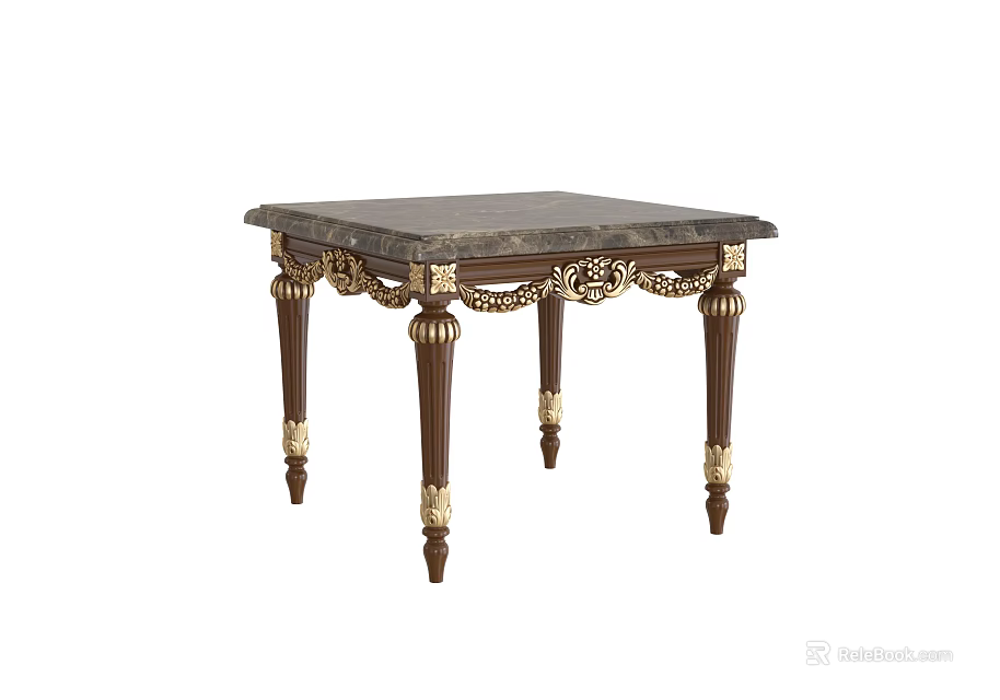 Elegant Luxurious Corner Table With Carved Wooden Legs Gold Accents And Marble Top 3d model 