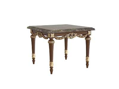 Elegant Luxurious Corner Table With Carved Wooden Legs Gold Accents And Marble Top 3d model