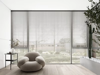 Modern Living Room Interior With Window Blinds And Comfortable Sofa Near Green Plant 3d model