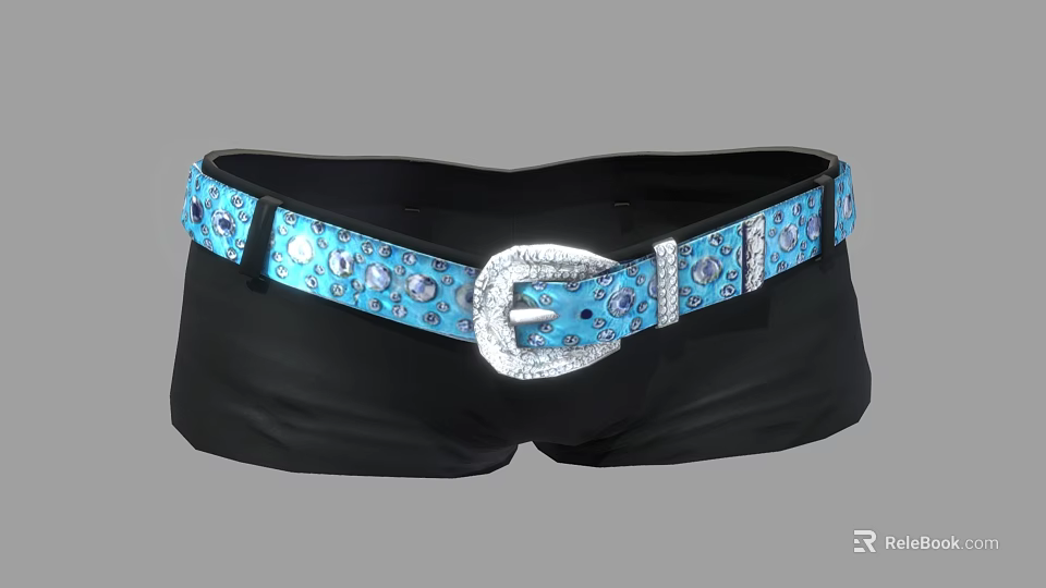 Stylish Sparkling Blue Belt Featuring Rhinestone Details and Silver Buckle 3d model 