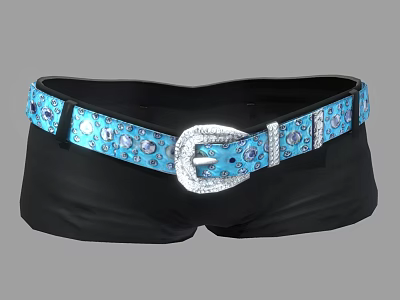 Stylish Sparkling Blue Belt Featuring Rhinestone Details and Silver Buckle 3d model