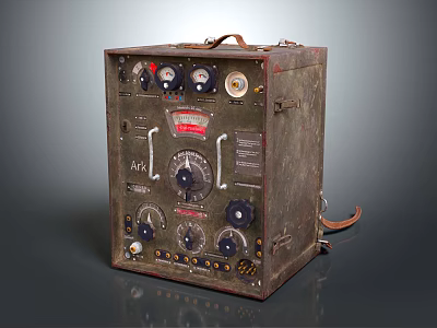 Old Vintage Metal Device With Control Knobs Meters Switches And Leather Handle 3d model