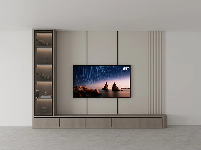Modern TV Wall Unit With Floating TV And Storage Cabinets In Minimalist Design 3d model