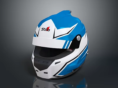 Blue And White Racing Helmet With Schib Logo Streamlined Design For Sports Use 3d model