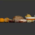 Assorted Delicious Food Items With Bread Cheese Sandwich Bagel Tart And Orange