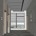 Modern Elevator Corridor Interior With Large Window And Sleek Design 3d model