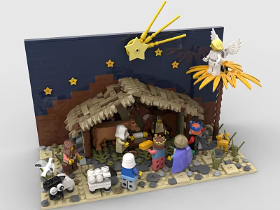 Building Blocks Nativity Scene With Manger Angel Star And Figures 3d model