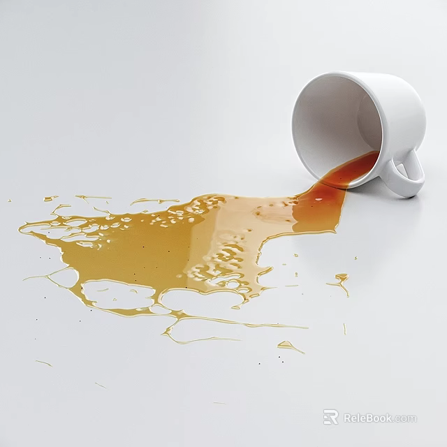 White Kitchenware Mug Tipped Over Spilled Liquid Creating Stain on White Surface 3d model