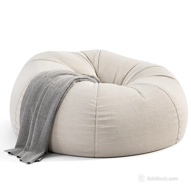 Comfortable Beige Bean Bag Chair With Gray Blanket For Cozy Living Room 3d model 