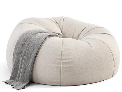 Comfortable Beige Bean Bag Chair With Gray Blanket For Cozy Living Room 3d model