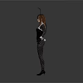 3D Anime Character Model With Bunny Ears Black Bodysuit Patterned Sleeves Gloves And Boots