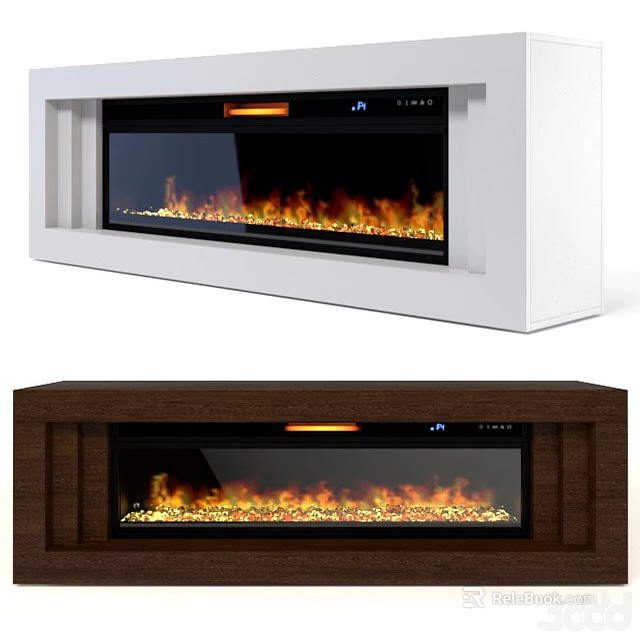 Modern Electric Fireplace Designs With White And Wooden Frames Glass Front Realistic Flames 3d model 