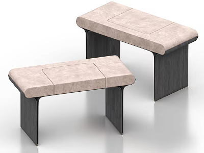 Modern Upholstered Shoe Bench With Light Beige Seat And Dark Wooden Legs 3d model