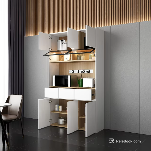 Modern Open Concept Kitchen Interior With Island Counter And Cabinets 3d model 