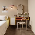 Stylish Modern Dressing Table with Oval Mirror Chair Cosmetics Flower Vase and Lamp in Bedroom