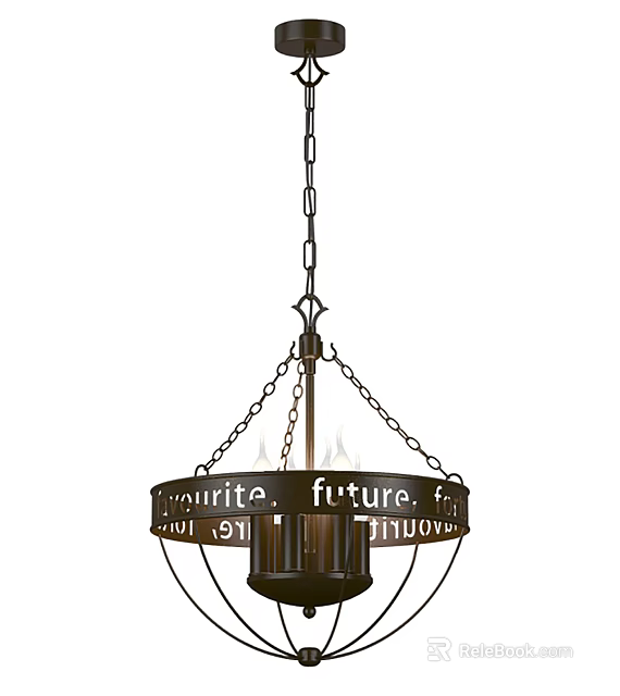 Classic Chain Hung Chandelier With Circular Frame And Decorative Lettering 3d model 