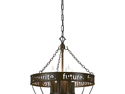 Classic Chain Hung Chandelier With Circular Frame And Decorative Lettering 3d model