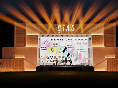 Illuminated Cosmic Theme Stage with Bright Lighting and Event Background 3d model