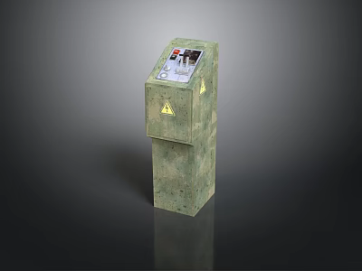 Green Textured Operation Pillar With Panel Buttons And Warning Signs 3d model