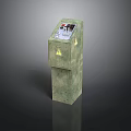 Green Textured Operation Pillar With Panel Buttons And Warning Signs