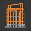 Orange Steel Frame Building Structure With Gray Concrete Foundations And Supports