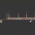 Rusty Wooden Flatbed Trailer With Yellow Wheels And Metal Hitch