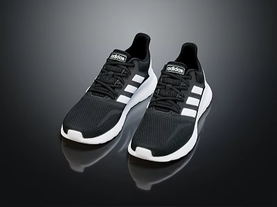 Black And White Running Shoes With Mesh Upper Three Stripes Modern Design For Sports 3d model