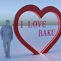 Illuminated Large Red Heart Display With I LOVE BAKU Text And Silhouette Figure
