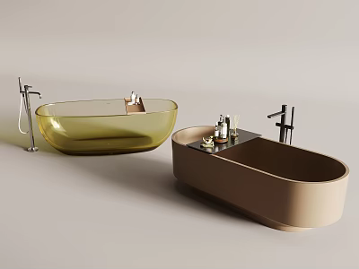 Modern Yellow Glass and Beige Sleek Oval Shaped Bathtubs With Faucets And Fixtures 3d model