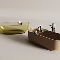 Modern Yellow Glass and Beige Sleek Oval Shaped Bathtubs With Faucets And Fixtures