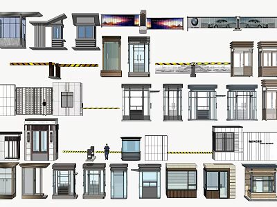 Various Architectural Booths Doors Windows and Barrier Components Designs 3d model