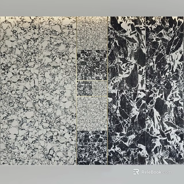 Stylish Floor Tiles With Various Stone Textures And Black Gray Patterns 3d model 