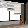 Modern Interior Window with Beige and Gray Blinds and Orange Bear Doll on Windowsill