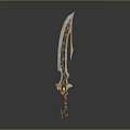 Ornate Golden Decorative Weapon With Carved Handle And Detailed Blade