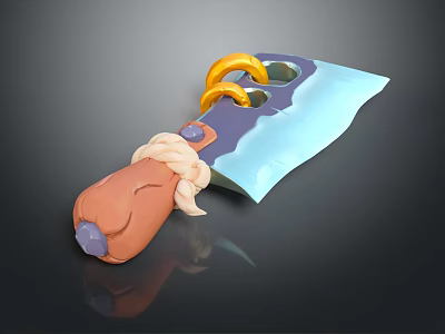 Colorful Kitchen Knife With Brown Rope Wrapped Handle Blue Blade And Yellow Rings 3d model