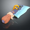 Colorful Kitchen Knife With Brown Rope Wrapped Handle Blue Blade And Yellow Rings