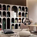 Modern Entertainment Room Interior Design With Wine Racks Bookshelves Comfortable Seating And Marble Floor