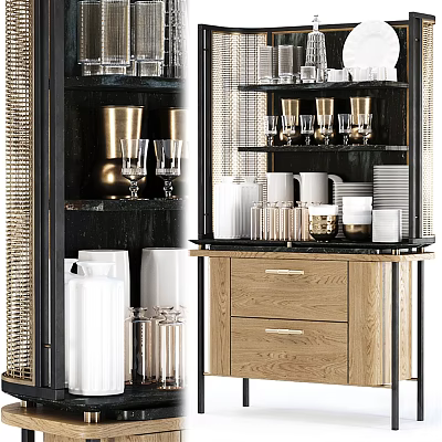 Elegant Modern Wine Cabinet With Glass Doors Metal Frame And Wooden Storage Drawers 3d model
