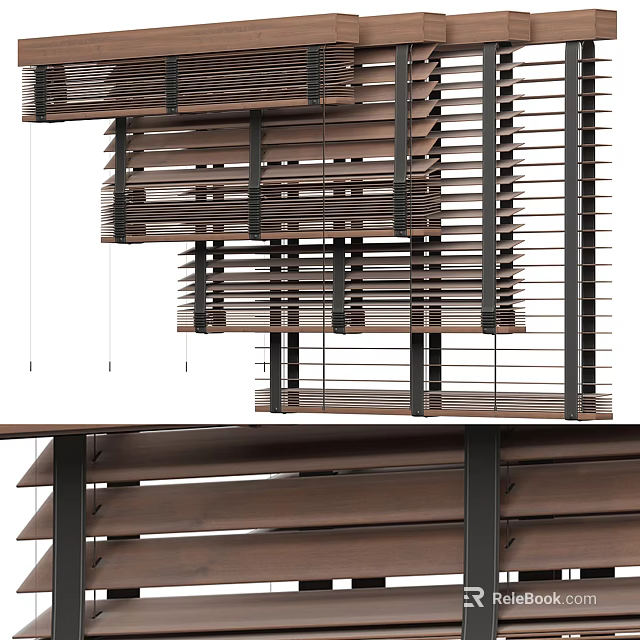 Modern Roman Shades With Wooden Slats And Metal Frames 3d model 