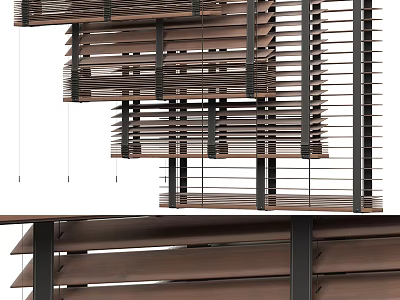 Modern Roman Shades With Wooden Slats And Metal Frames 3d model