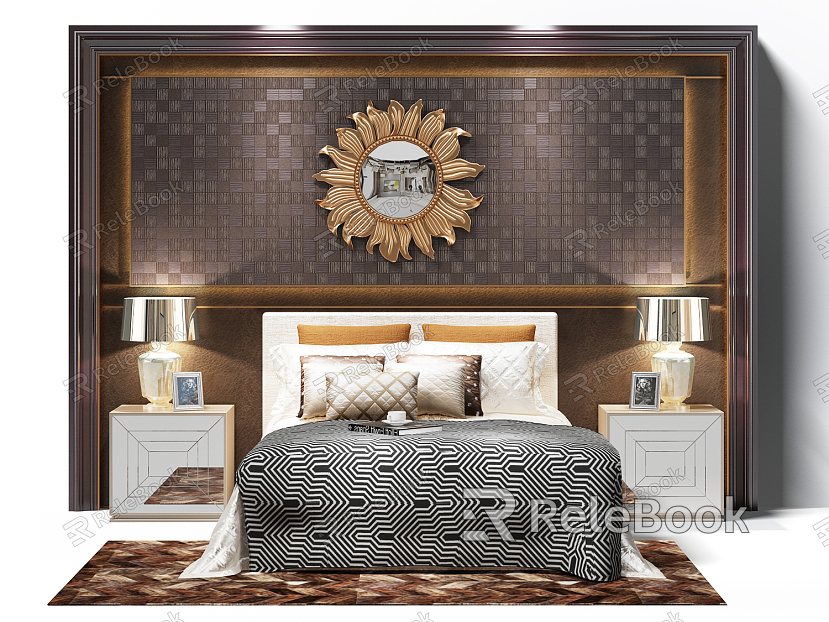 Post-modern background double bed bedside background wall model