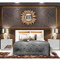 Post-modern background double bed bedside background wall 3d model