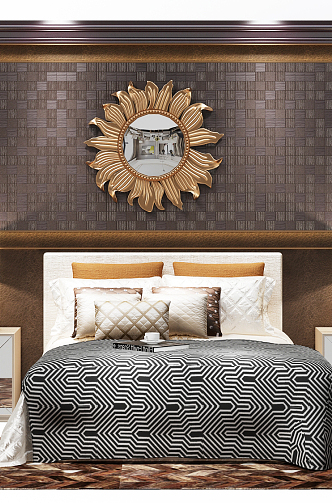 Post-modern background double bedside background wall 3d model