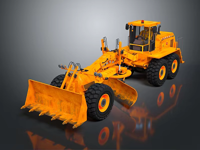 Yellow Construction Loader With Large Tires Front Bucket And Cab 3d model