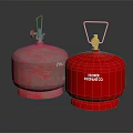 Two Fire Extinguishers Red And Worn Red Models On Black Reflective Surface 3d model